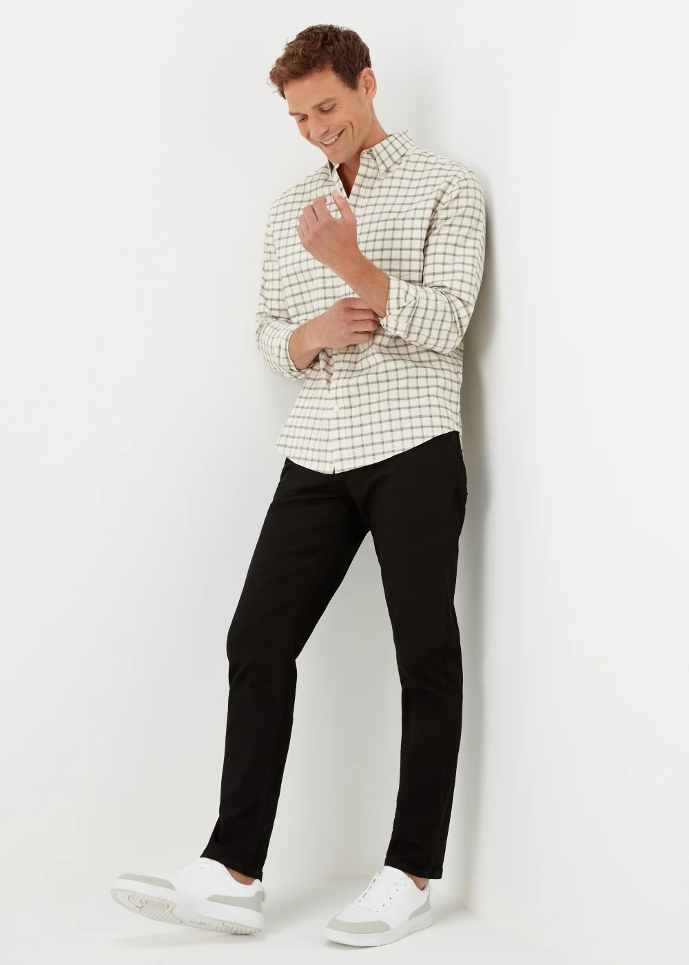 Ecru & Green Check Oxford Shirt - Small Image 4