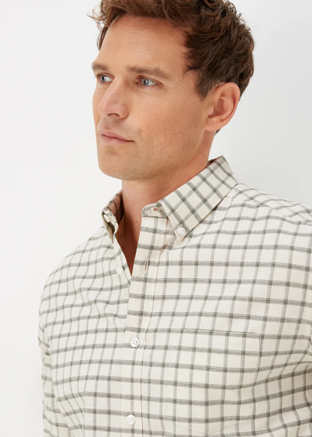 Ecru & Green Check Oxford Shirt - Small Image 3