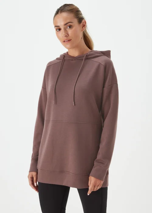 Souluxe Brown Longline Sports Hoodie - Small Image 1