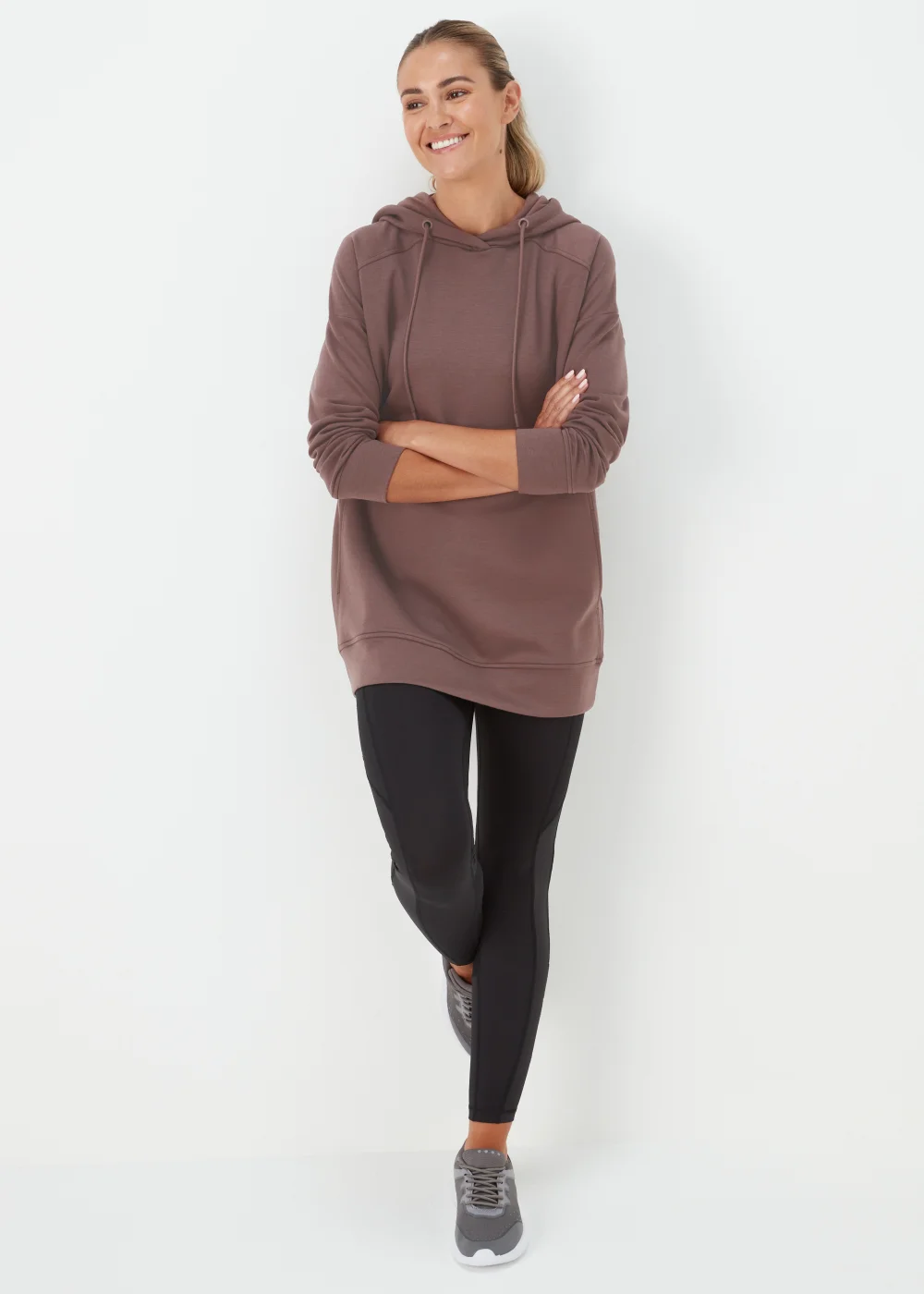 Souluxe Brown Longline Sports Hoodie - Small Image 4