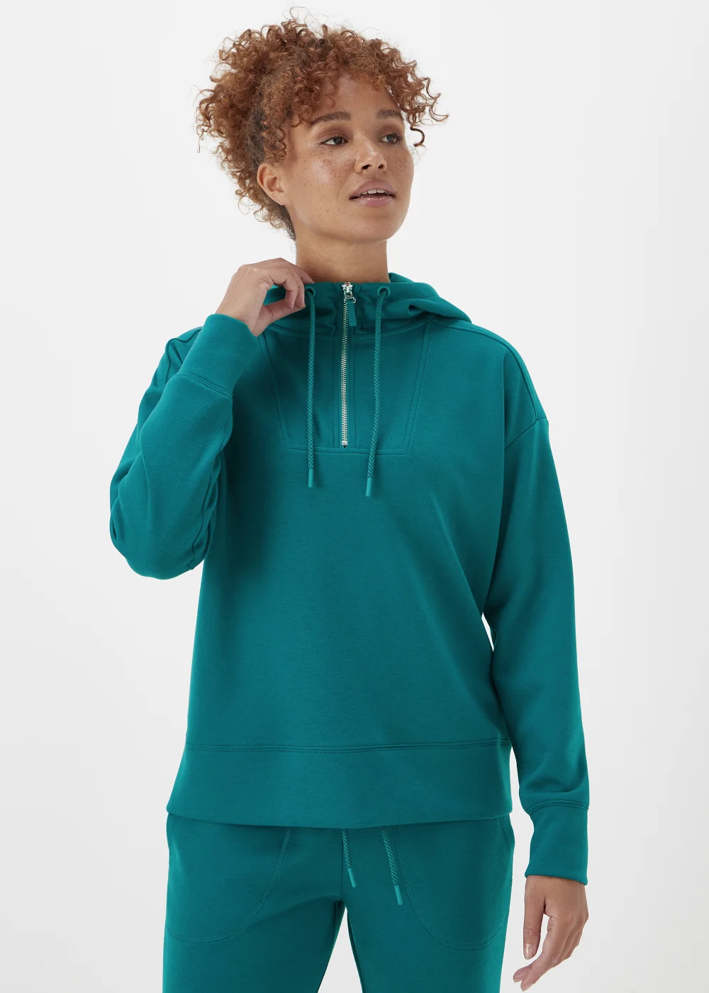 Souluxe Teal Longline Sports Hoodie - Small Image 1