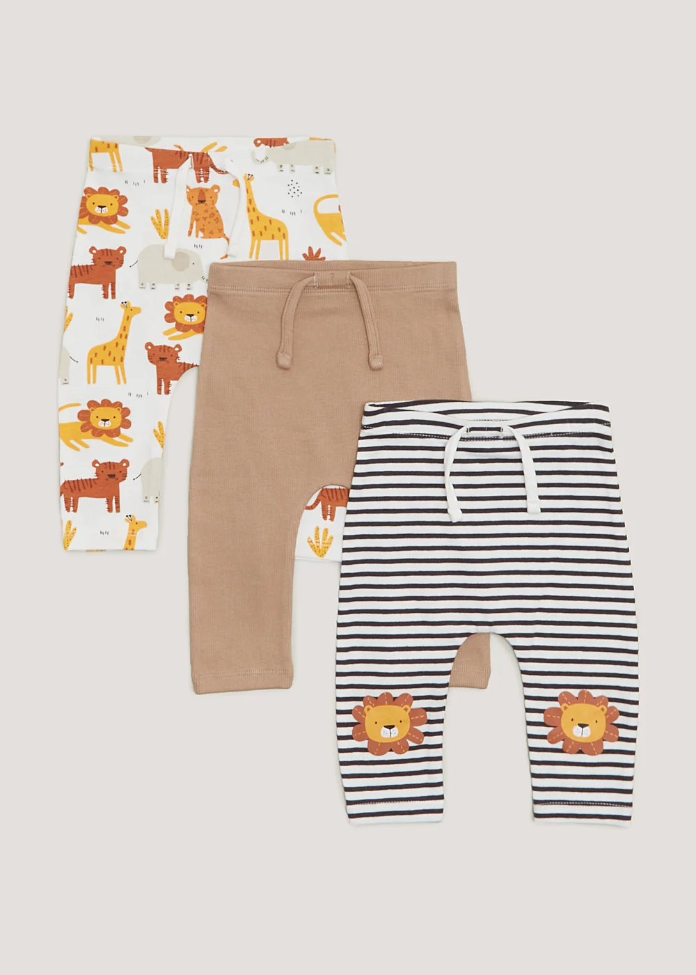 Baby 3 Pack Plain & Jungle Animal Leggings (Newborn-23mths) - 9-12 months Image 1