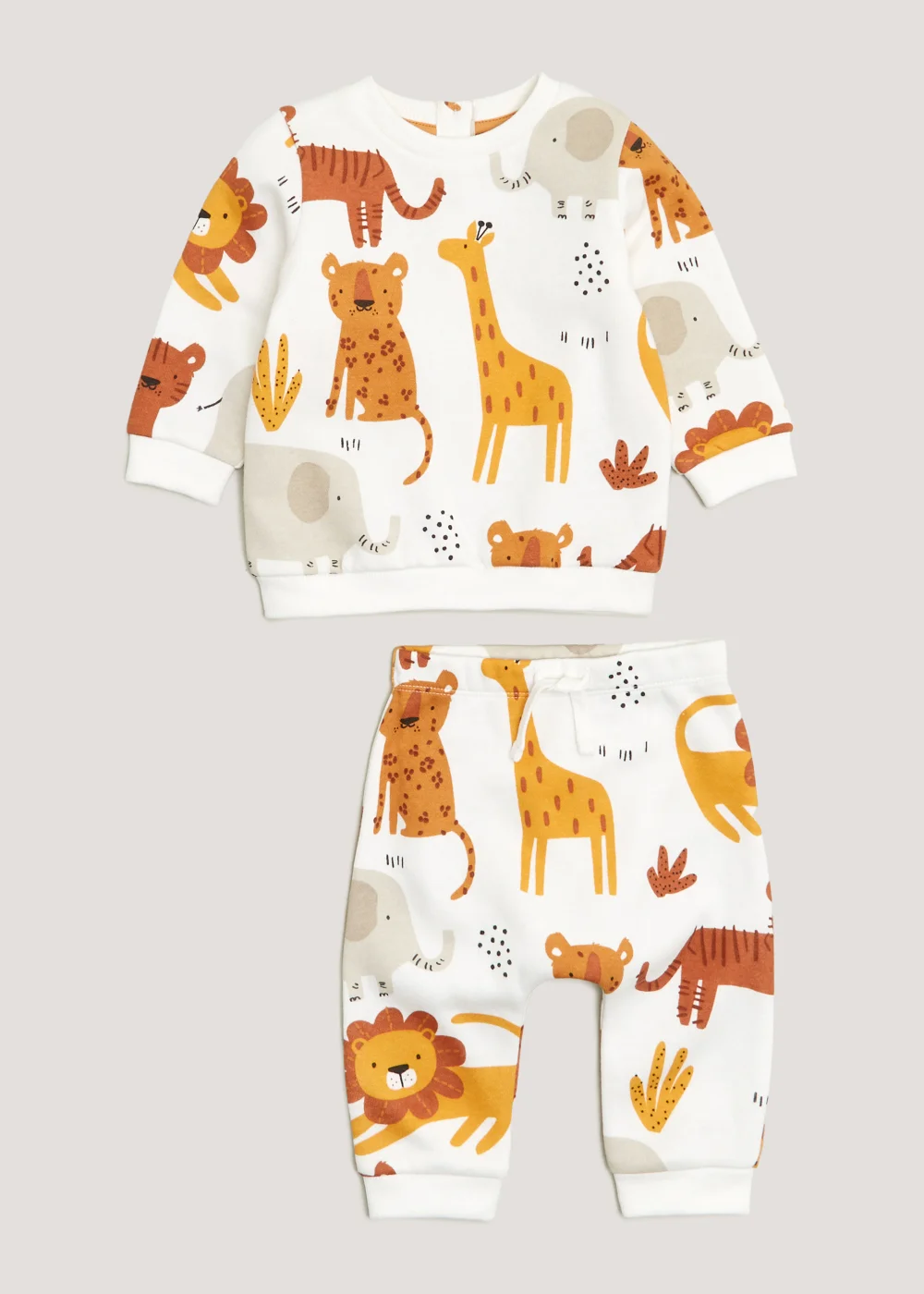 Baby Cream Jungle Print Sweatshirt & Joggers Set (Newborn-23mths) - Age 0 - 3 Months Image 1