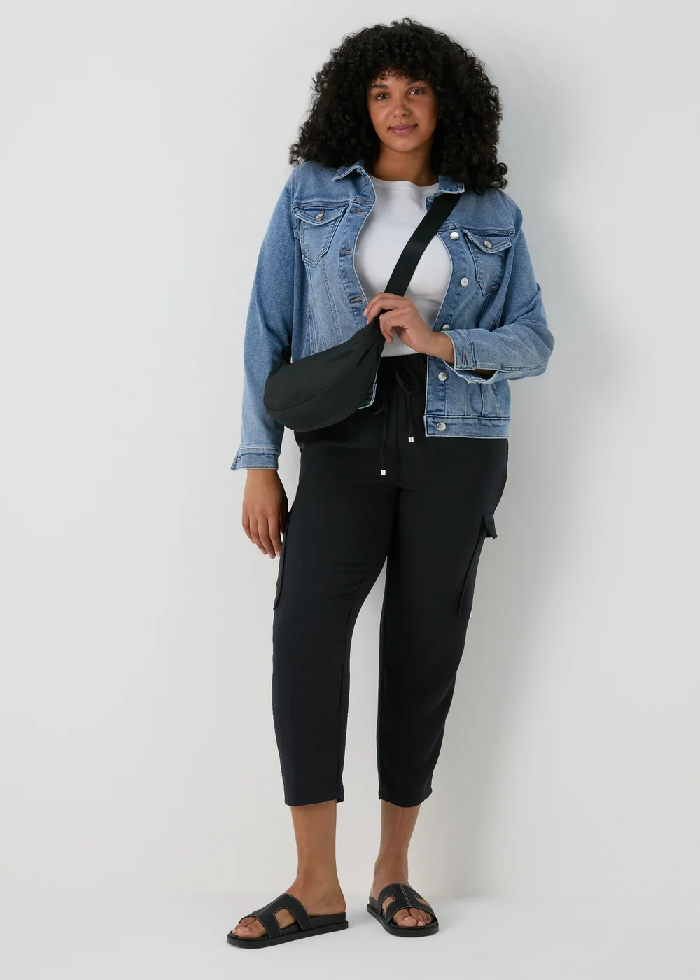 Papaya Curve Black Cargo Trousers - Size 18 Image 4