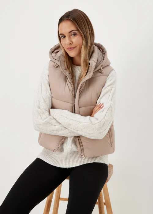 Beige Cropped Shower Resistant Gilet - 8 Image 4