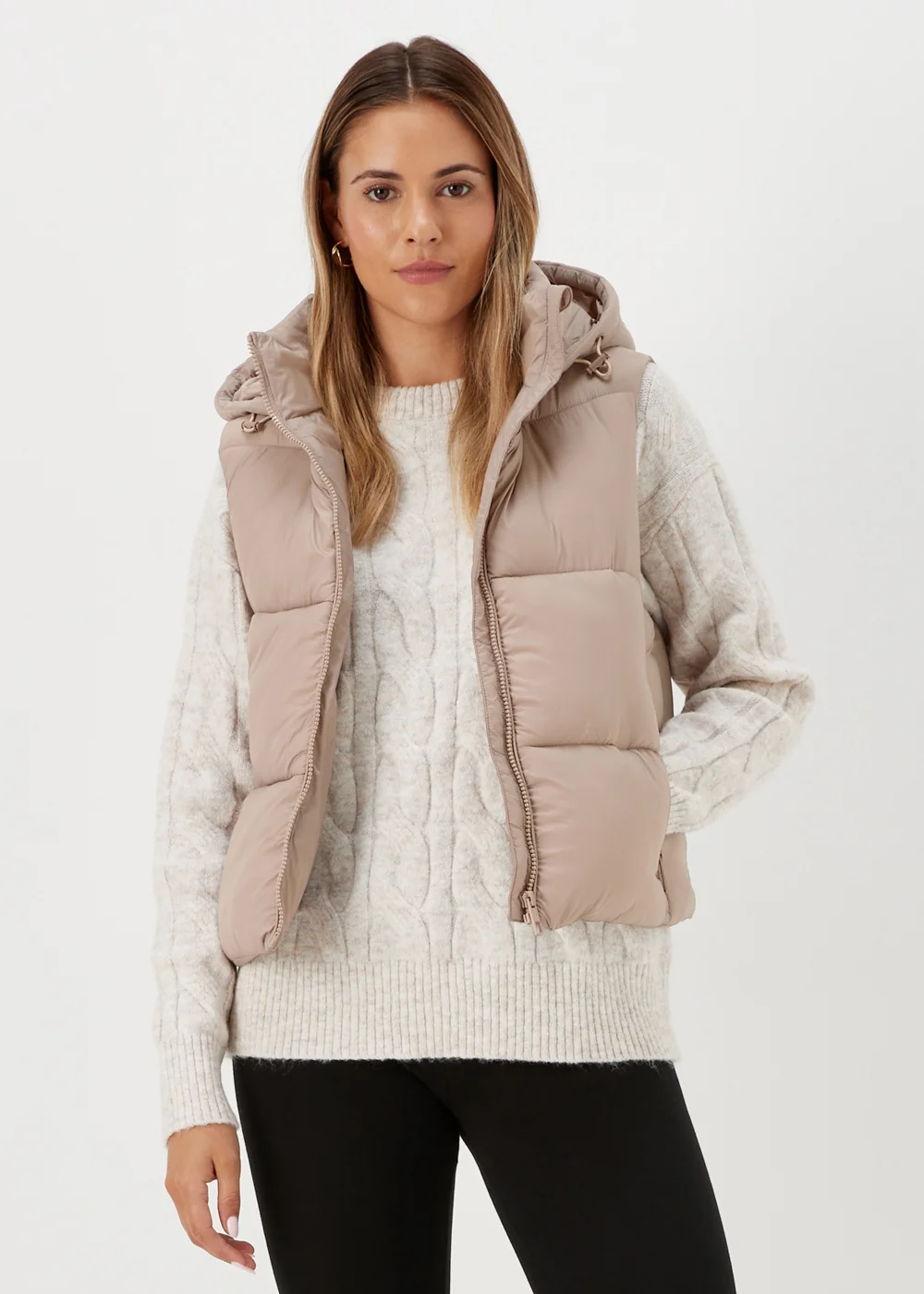 Beige Cropped Shower Resistant Gilet - 8 Image 1