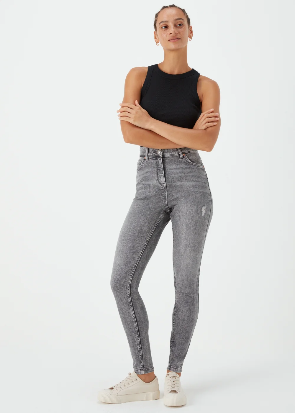 April Grey Ripped Super Skinny Jeans - 8/L29 Image 1