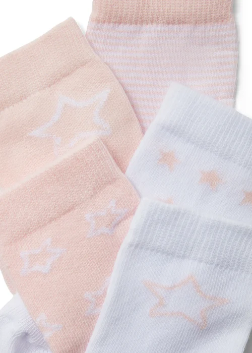 5 Pack Pink & White Baby Socks (Newborn-23mths) - Up to 1 Month Image 2