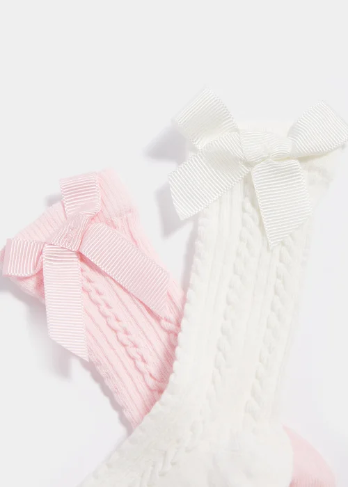 2 Pack Bow Knee High Baby Socks (Newborn-23mths) - 12-23 Months Image 2
