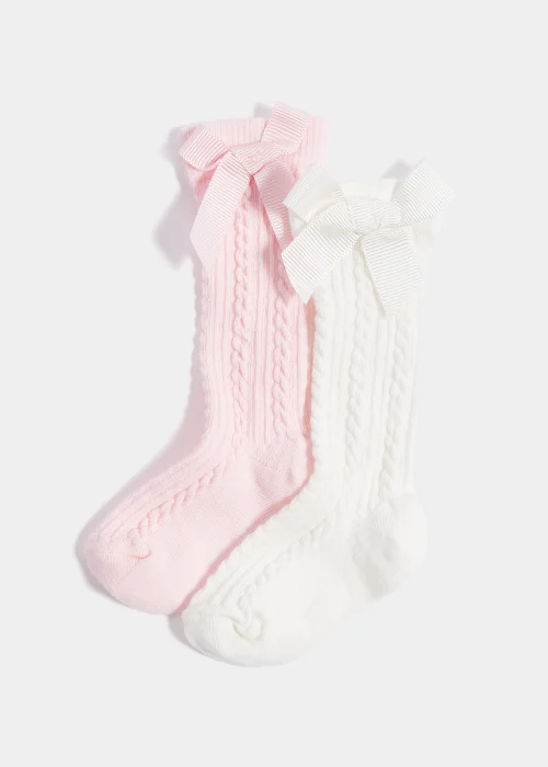 2 Pack Bow Knee High Baby Socks (Newborn-23mths) - 12-23 Months Image 1