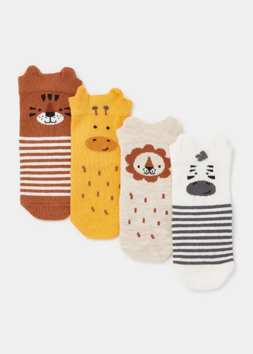 Baby 4 Pack Safari Animal Socks (Newborn-23mths) - Newborn Image 1