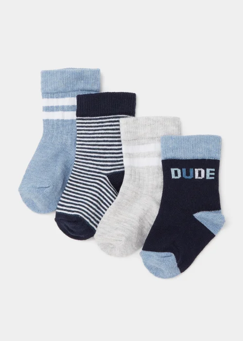 4 Pack Blue Sports Socks (Newborn-23mths) - Newborn Image 1