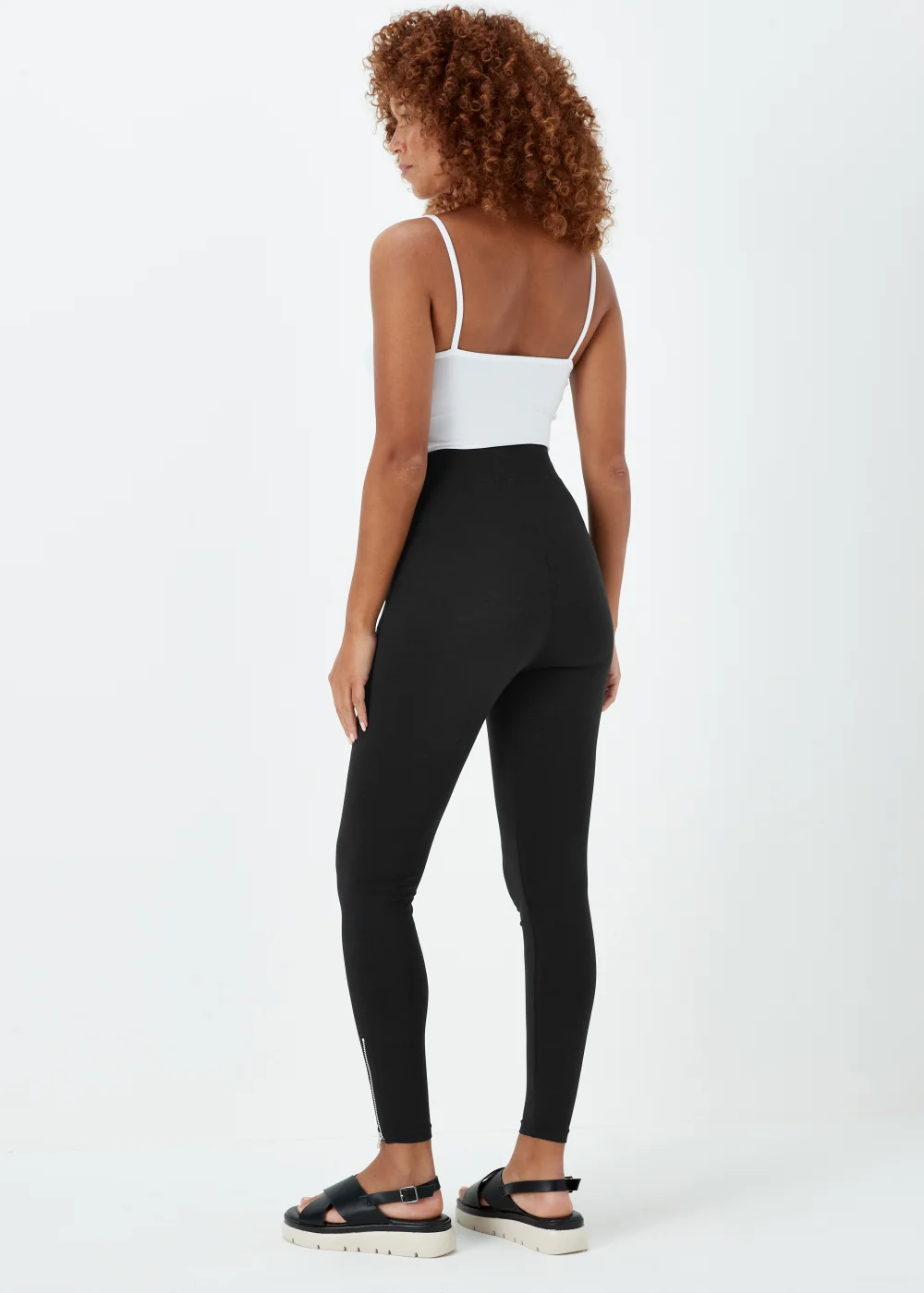 Black Ankle Zip Cotton Leggings - 8 Image 2