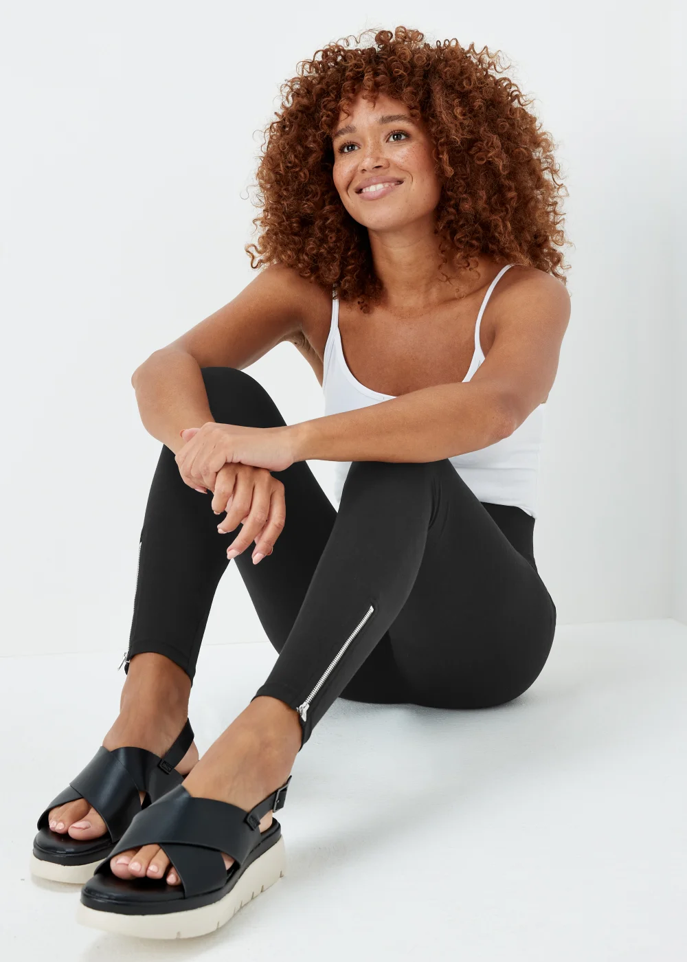 Black Ankle Zip Cotton Leggings - 8 Image 4