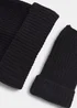 Black Ribbed Beanie Hat & Fingerless Gloves Set Image 2