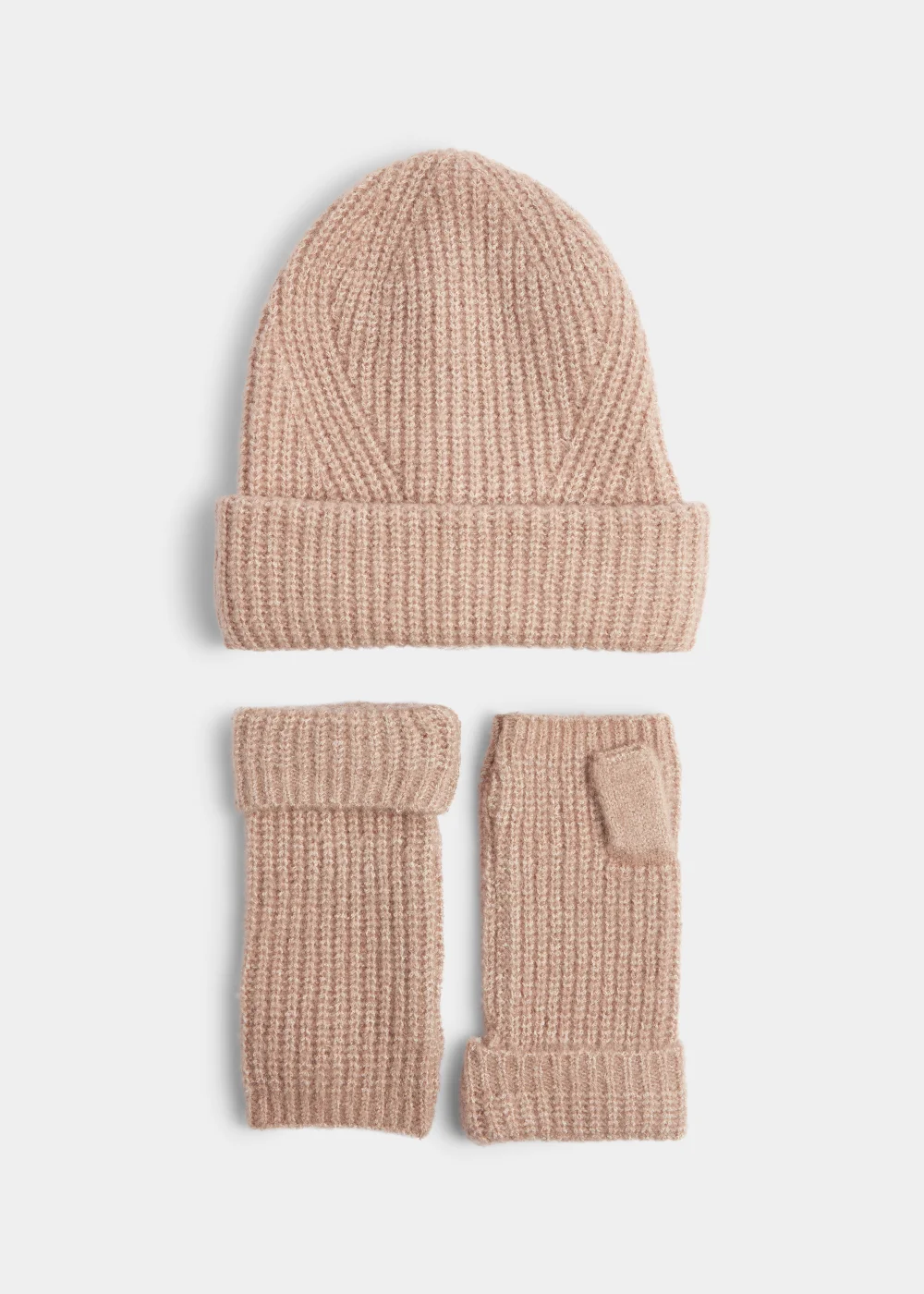 Murshroom Ribbed Beanie Hat & Fingerless Gloves Set Image 1