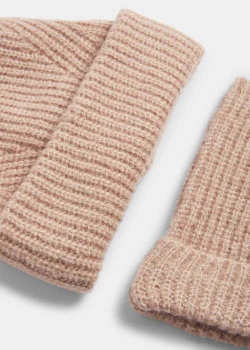 Murshroom Ribbed Beanie Hat & Fingerless Gloves Set Image 2