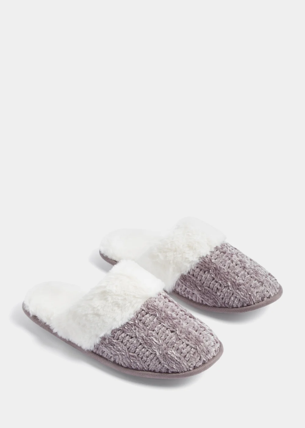 Grey Knitted Mule Slippers - Small Image 1