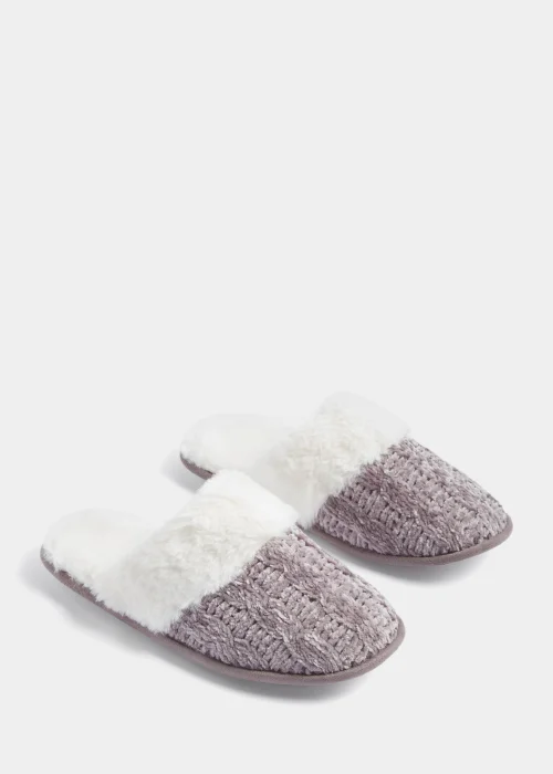 Grey Knitted Mule Slippers - Small Image 1