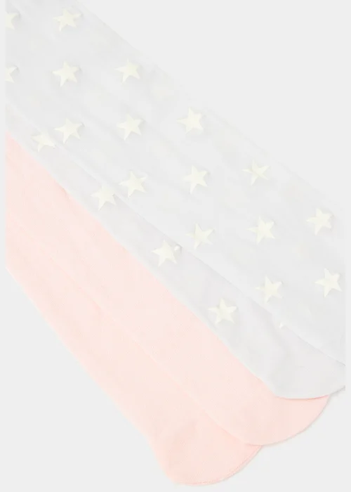 Girls 2 Pack Pink & Grey Star Tights (2-11yrs) - Age 2 - 3 Years Image 2