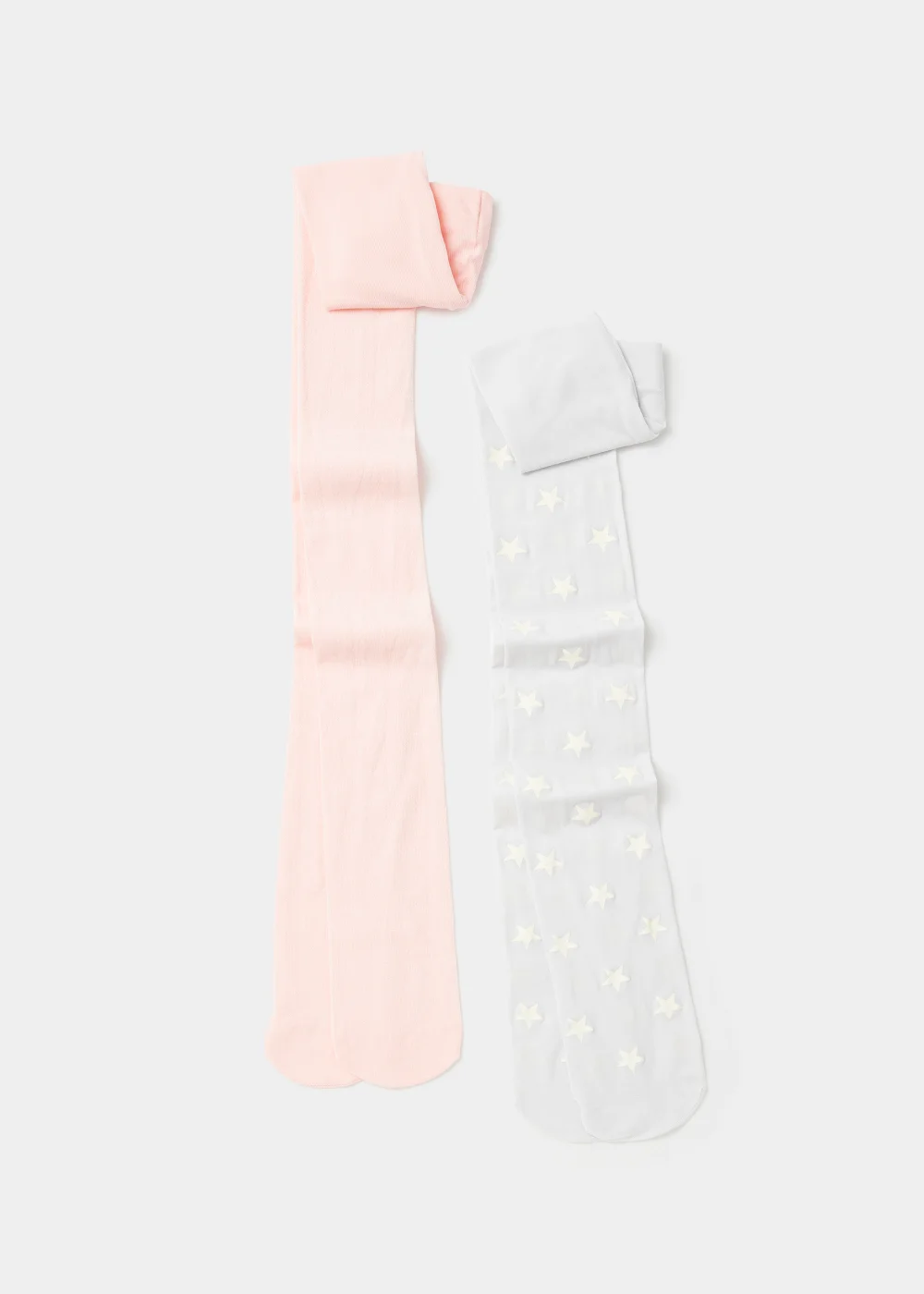 Girls 2 Pack Pink & Grey Star Tights (2-11yrs) - Age 2 - 3 Years Image 1