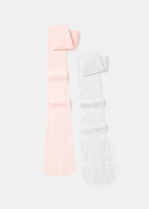 Girls 2 Pack Pink & Grey Star Tights (2-11yrs) - Age 2 - 3 Years Image 1