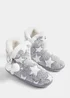 Grey Star Print Pom Pom Boot Slippers - Small Image 1