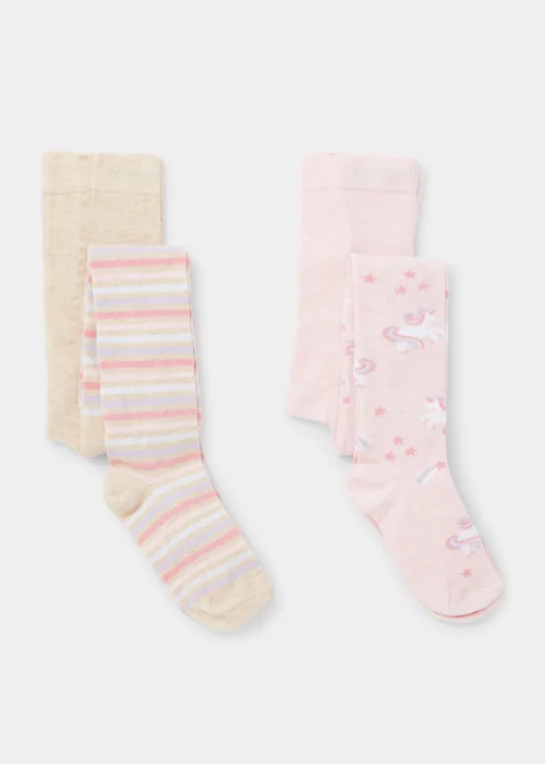 Kids 2 Pack Unicorn & Stripe Tights (2-9yrs) - Age 2 - 3 Years Image 1