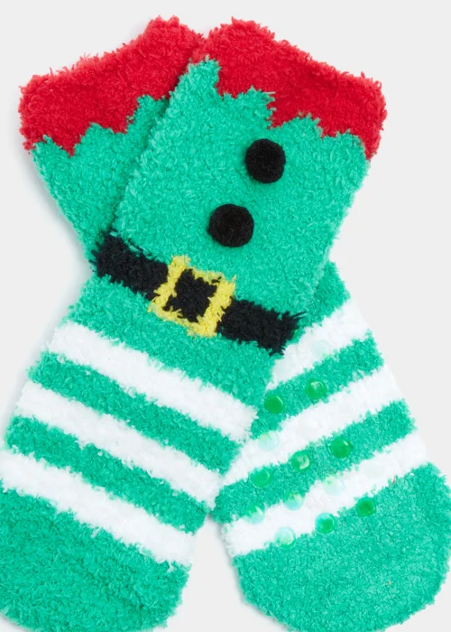 Kids Green Christmas Elf Slipper Socks (Younger 6-Older 5.5) - Sizes 6 - 8.5 Image 2