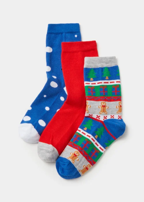 Boys 3 Pack Multicoloured Christmas Ankle Socks (Younger 6-Older 5.5) - Sizes 4-5.5 Image 1
