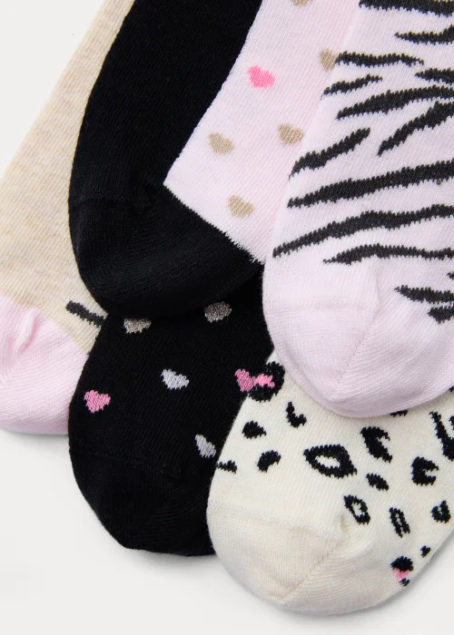 Girls 5 Pack Leopard Ankle Socks (Younger 6-Older 5.5) - Sizes 6 - 8.5 Image 2