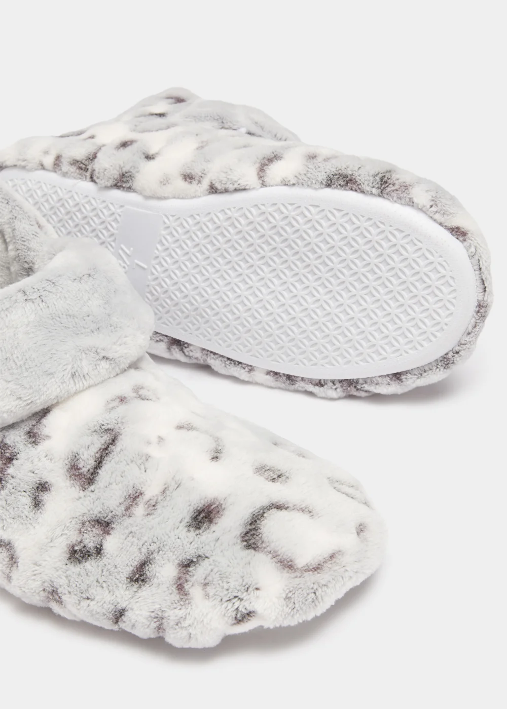 Grey Animal Print Turnover Boot Slippers - Small Image 2
