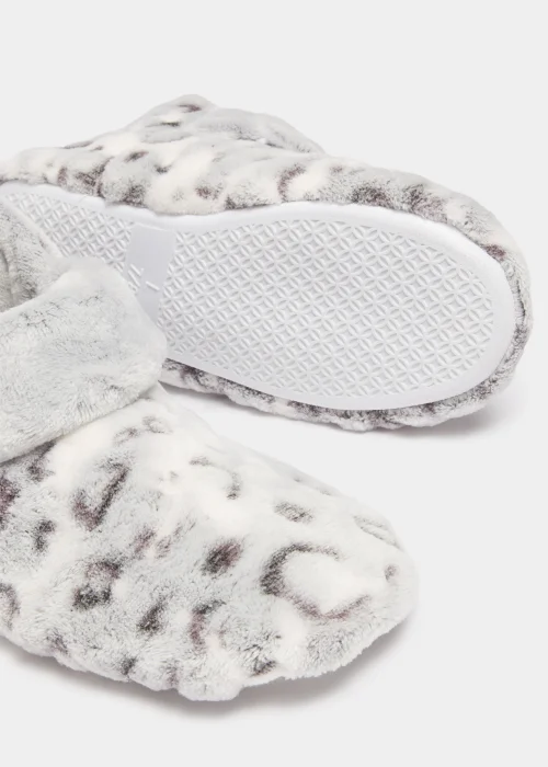 Grey Animal Print Turnover Boot Slippers - Small Image 2