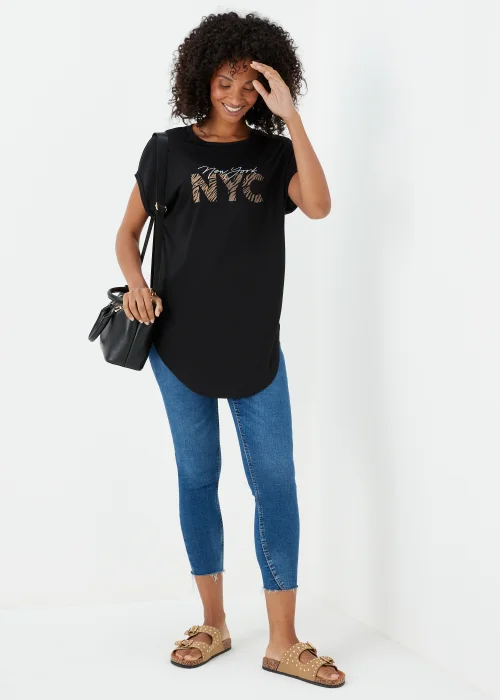Black Slogan Longline T-Shirt - S Image 4