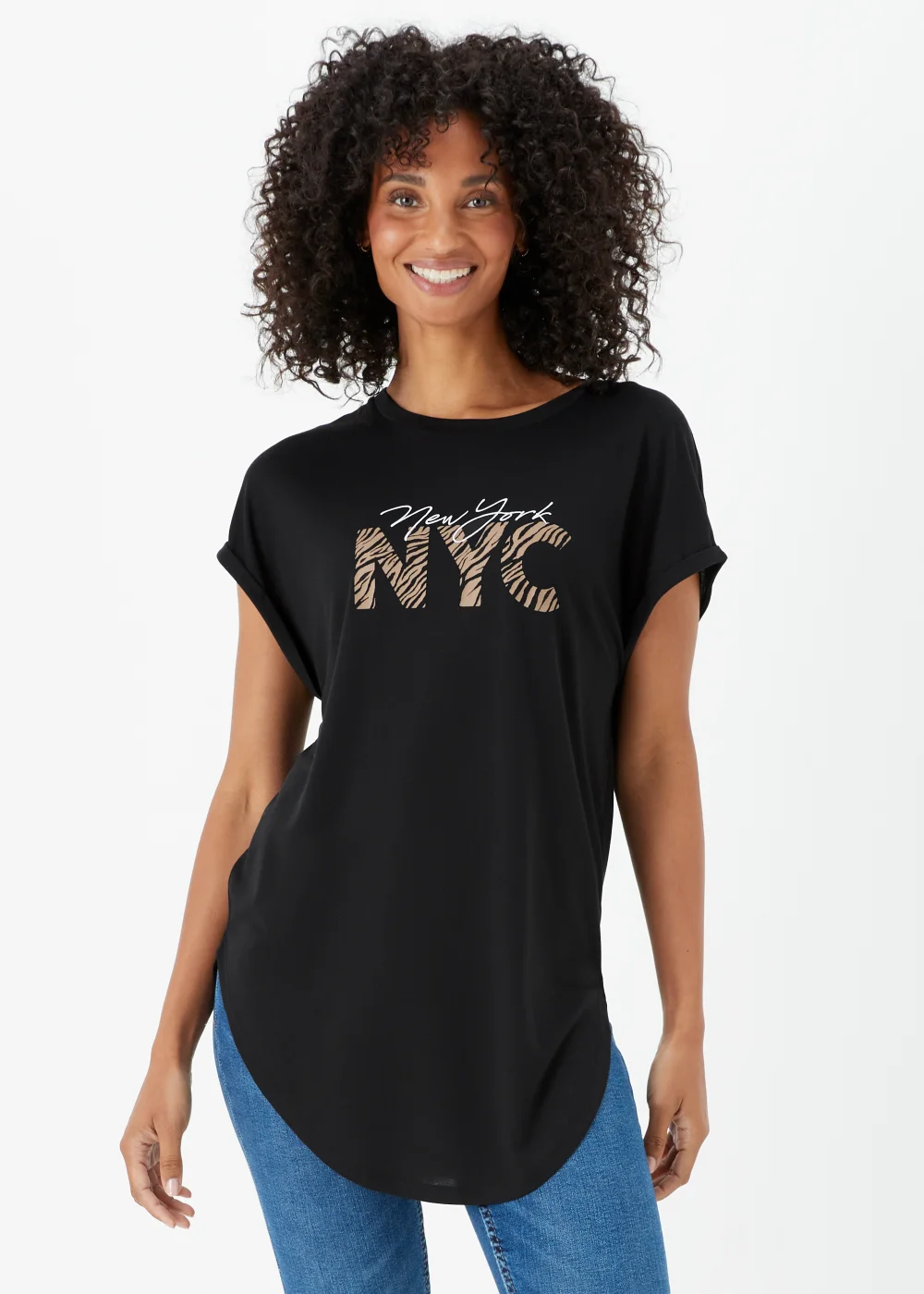 Black Slogan Longline T-Shirt - S Image 1