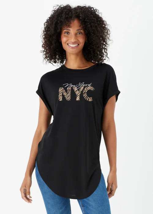 Black Slogan Longline T-Shirt - S Image 1