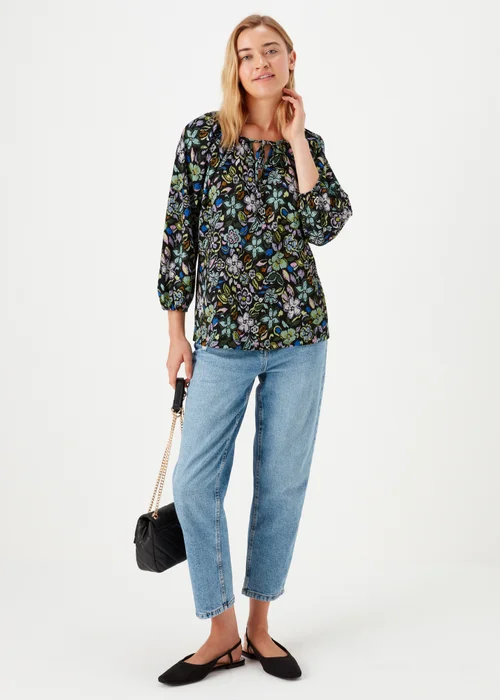 Green Print Textured Boho Top - Size 8 Image 4