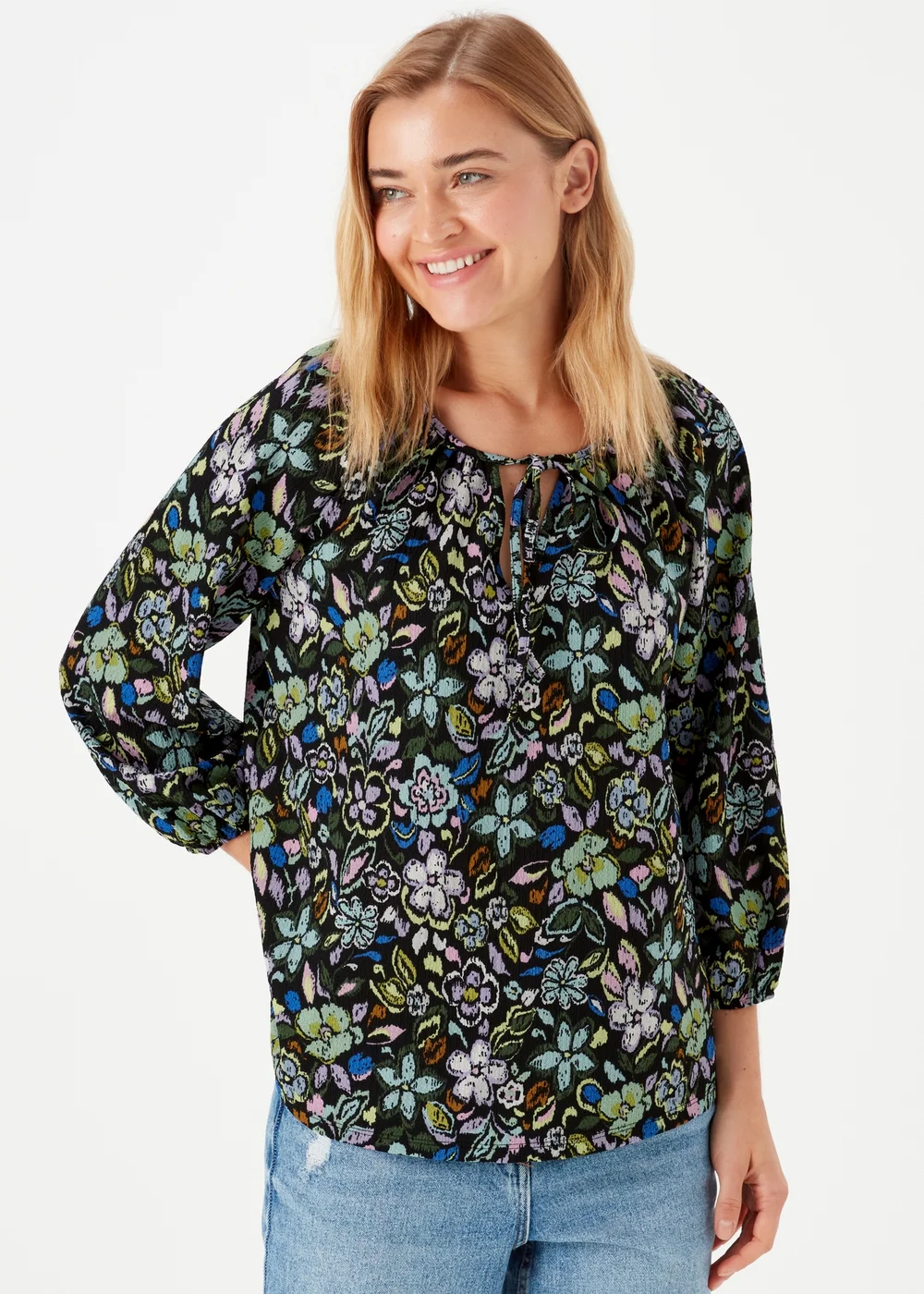 Green Print Textured Boho Top - Size 8 Image 1