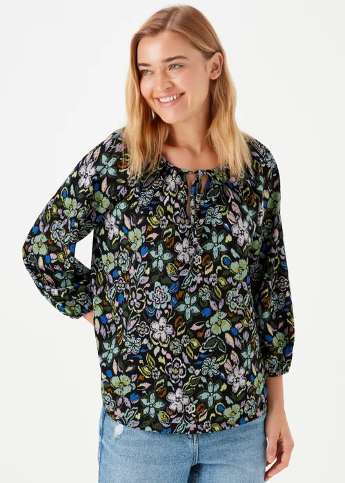 Green Print Textured Boho Top - Size 8 Image 1