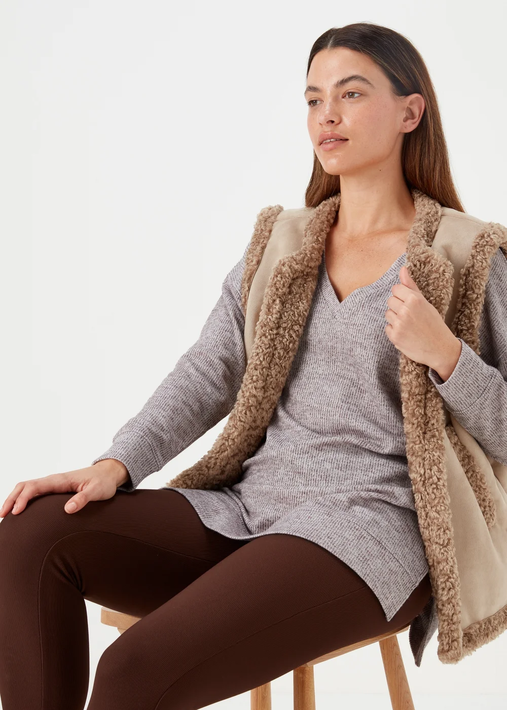 Beige V-Neck Top - S Image 4