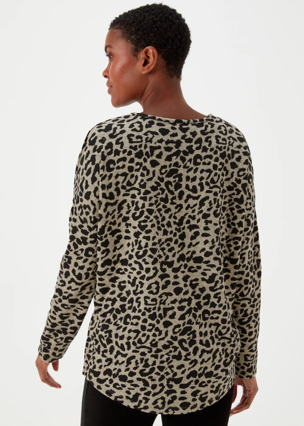 Brown Leopard Print Crewneck Top - S Image 2