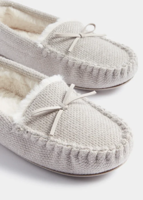 Grey Metallic Moccasin Slippers - Size 3 Image 2