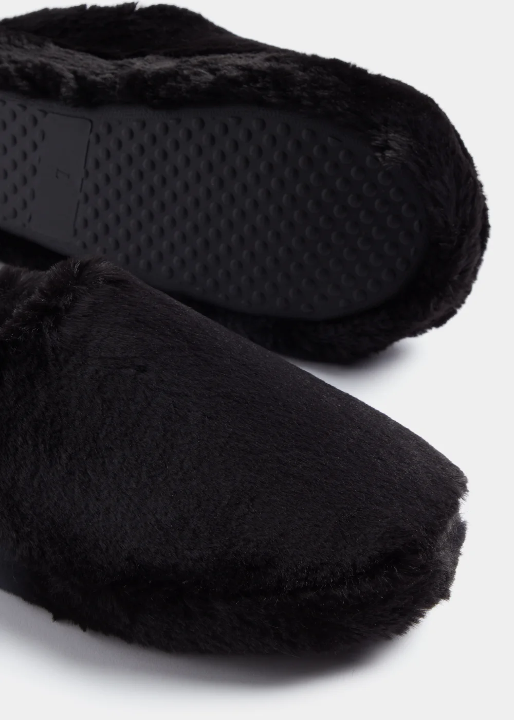 Black Faux Fur Mule Slippers - Small Image 2