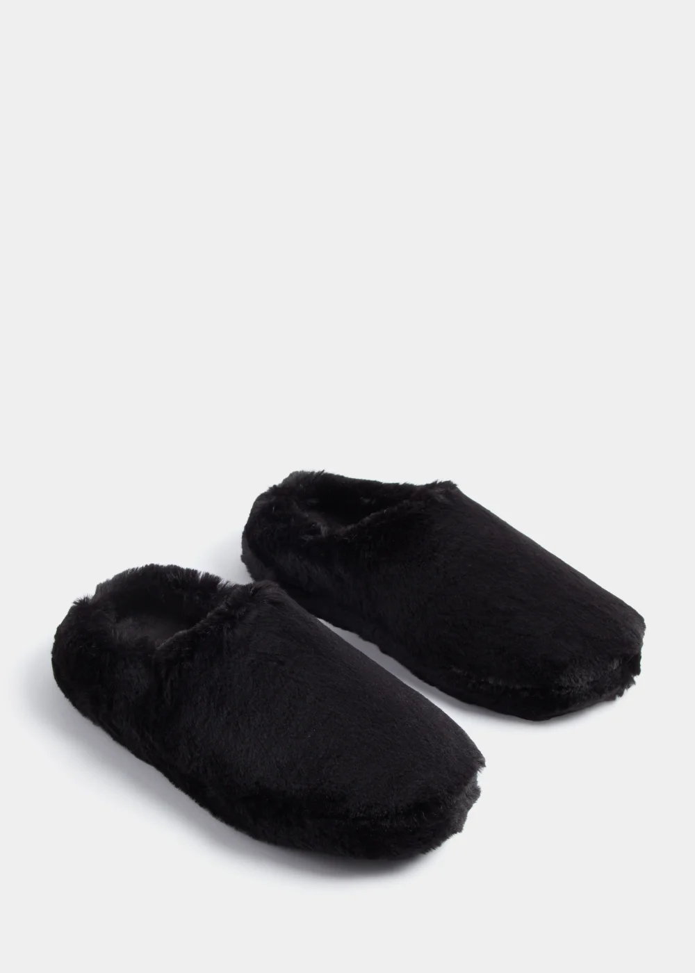 Black Faux Fur Mule Slippers - Small Image 1