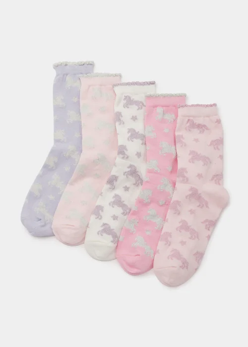 Kids 5 Pack Unicorn Ankle Socks (Younger 6-Older 5.5) - 6-8.5 Image 1