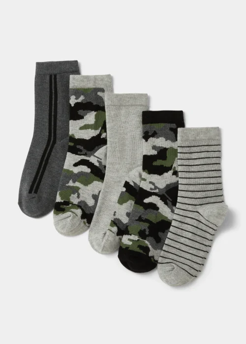 Boys 5 Pack Camo Ankle Socks (Younger 6-Older 6.5) - Sizes 9-12 Image 1