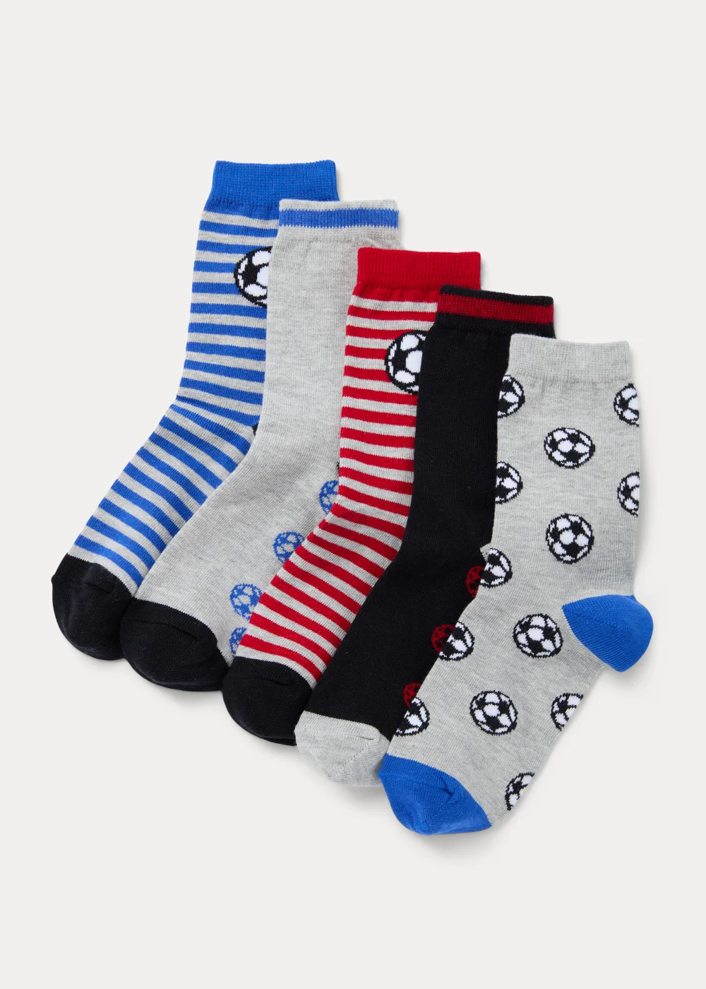 Boys 5 Pack Multicoloured Football Print Ankle Socks (Younger 6-Older 6.5) - Sizes 4-6.5 Image 1