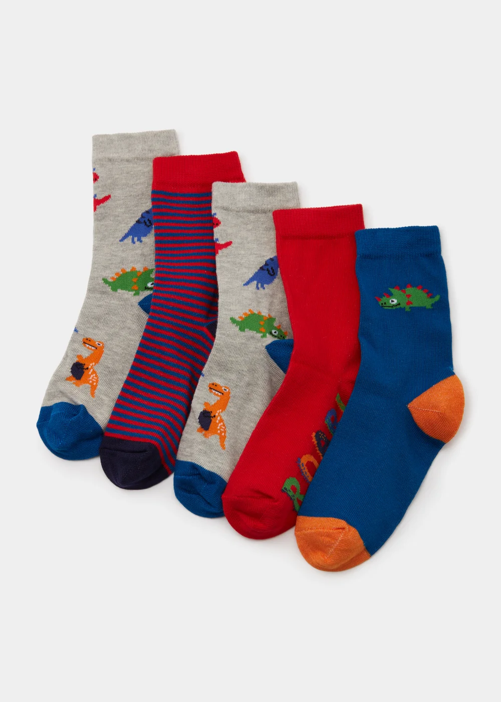 Kids 5 Pack Dinosaur Socks (Younger 6-Older 6.5) - Sizes 4-6.5 Image 1