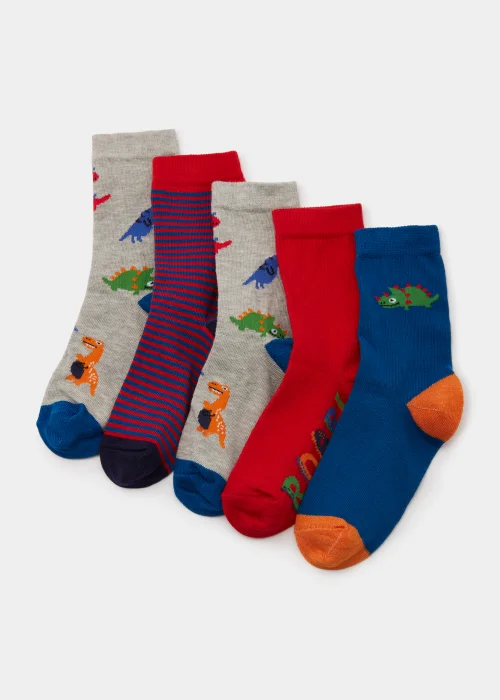 Kids 5 Pack Dinosaur Socks (Younger 6-Older 6.5) - Sizes 4-6.5 Image 1