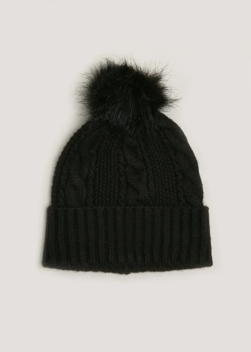 Black Cable Knit Beanie Image 1
